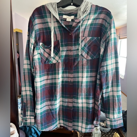 Natural Reflections Other - Vintage Natural Reflections Plaid Button Up Hooded Shirt Men's‎ Medium GUC